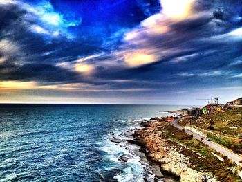 Scenic view of sea at sunset