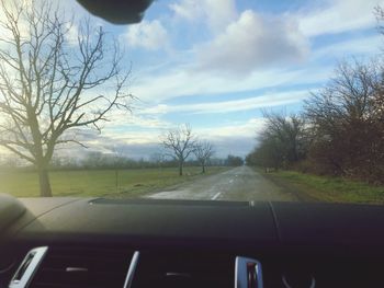 Country road seen through car windshield