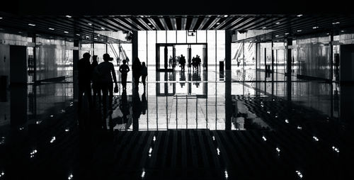 People walking in modern building