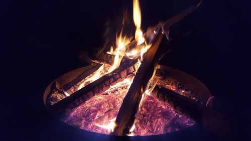 Close-up of fire in dark room