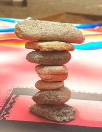 Stack of stones on table