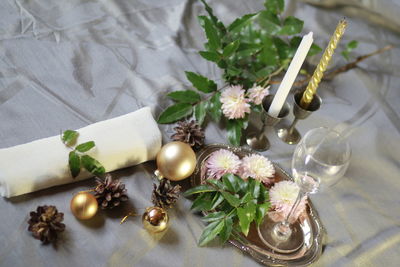 High angle view of potted plant on table
