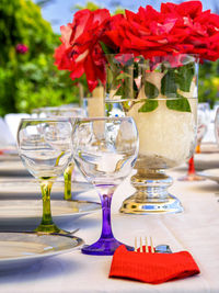 Close-up of wine in glass on table