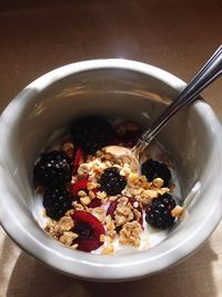 Close-up of breakfast in bowl on table