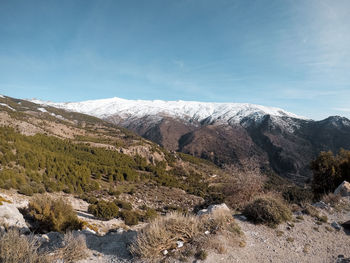 Scenic view of snowcapped mountains against sky