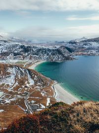 High angle view of lake against sky