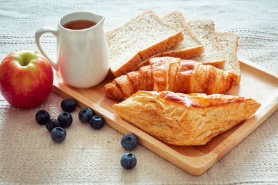 High angle view of breakfast on table