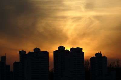 Silhouette buildings against sky during sunset