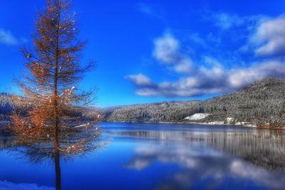 Scenic view of lake against sky during winter