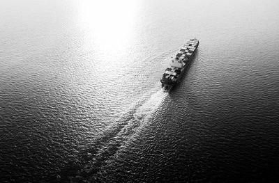 High angle view of boat in sea