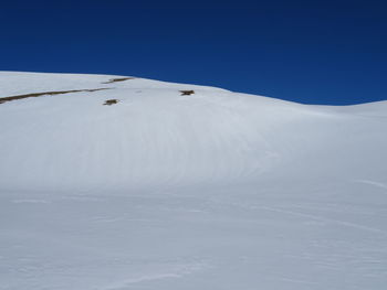 Snowcapped mountains against clear blue sky