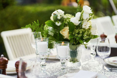 Close-up of wine glass on table at restaurant