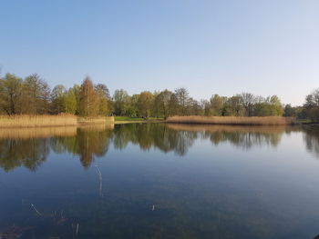 Scenic view of lake against clear sky