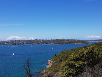 Scenic view of sea against blue sky