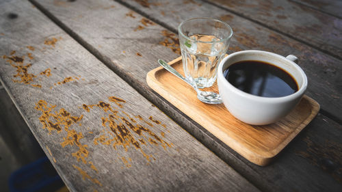 High angle view of tea cup on table