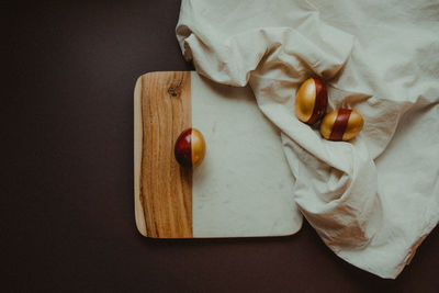 High angle view of bread on cutting board