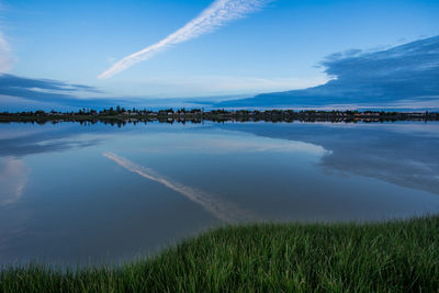 Scenic view of sea against blue sky