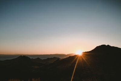 Scenic view of silhouette mountains against sky during sunset