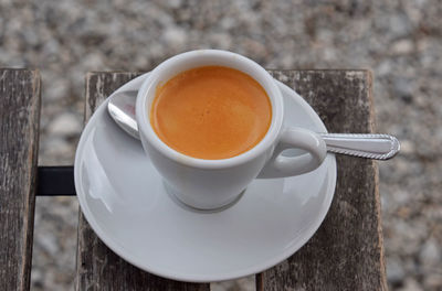 High angle view of coffee on table