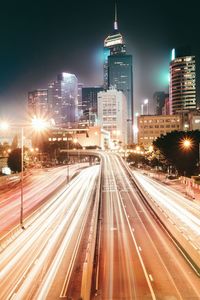 Light trails on road at night