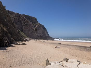 Scenic view of beach against clear sky