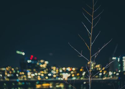 Low angle view of illuminated city against sky at night