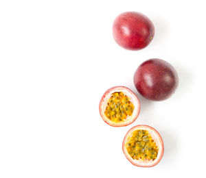 High angle view of fruits against white background