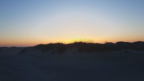 Scenic view of beach against sky during sunset