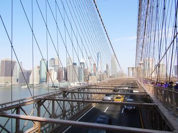 View of suspension bridge in city