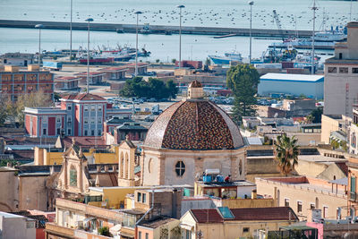 High angle view of buildings in city