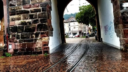 View of railroad tracks in city