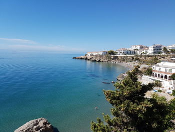 Scenic view of sea against blue sky