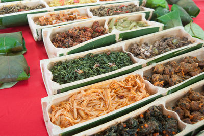 High angle view of food in market