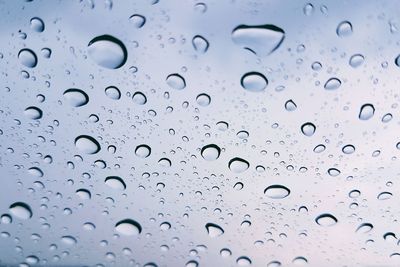 Full frame shot of raindrops on window