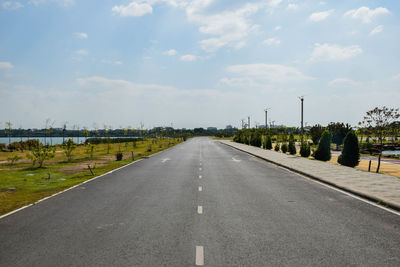 Surface level of road against sky