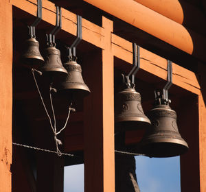 Low angle view of lantern hanging against sky