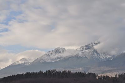 Scenic view of snowcapped mountains against sky