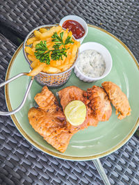 High angle view of food in plate on table