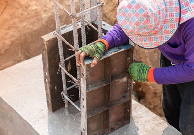 Iron formwork assembly on the foundation for the building in construcition site.