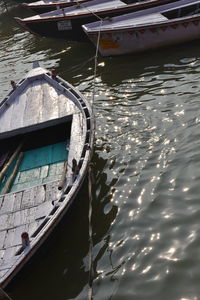 High angle view of sailboat moored in sea