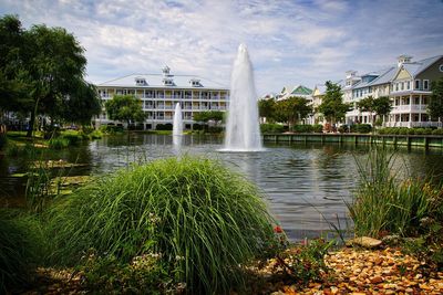 Fountain in front of historical building