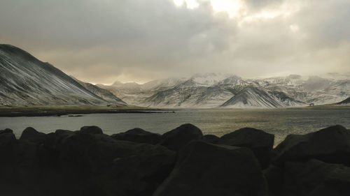 Scenic view of snowcapped mountains against sky