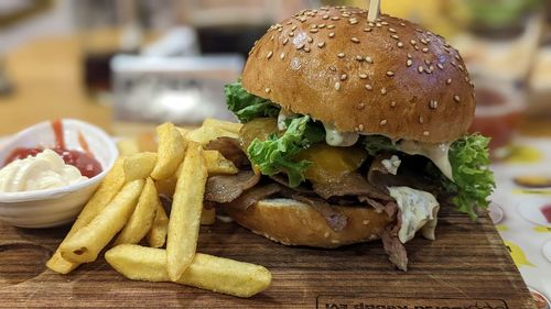 Close-up of food on table