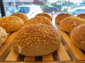 Close-up of bread on display at store