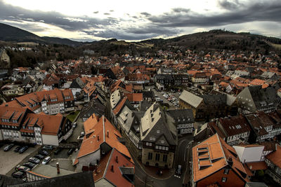 High angle view of goslar town against sky