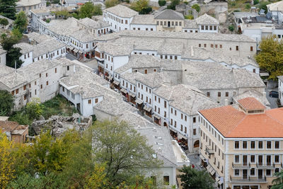 High angle view of buildings in town