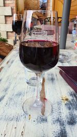 Close-up of wine glass on table