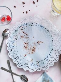 High angle view of ice cream on table