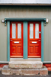 Closed door of building