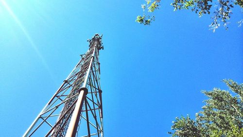 Low angle view of built structure against clear blue sky